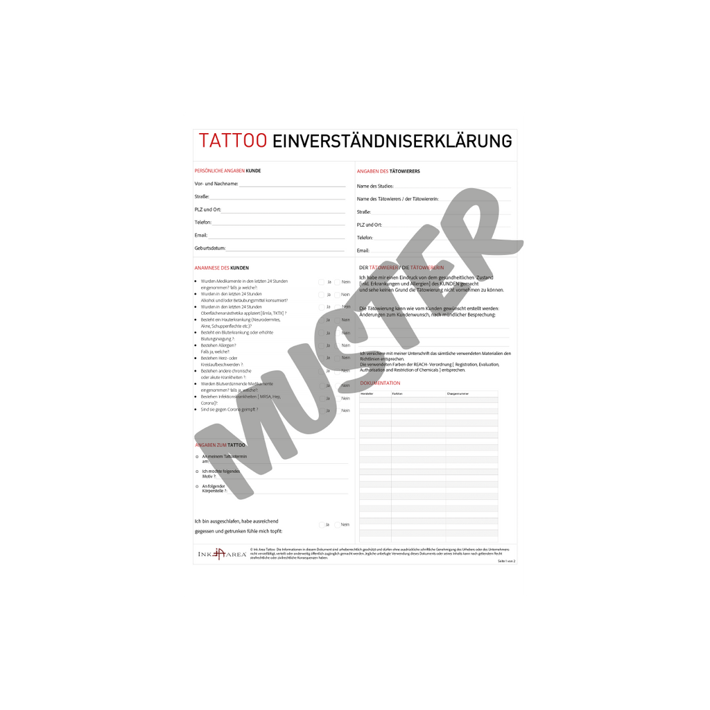TATTOO SHOP EINVERSTÄNDNISERKLÄRUNG Ink Area Tattoo
