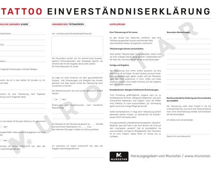 Tattoo - Einverständniserklärung - 50 Blatt